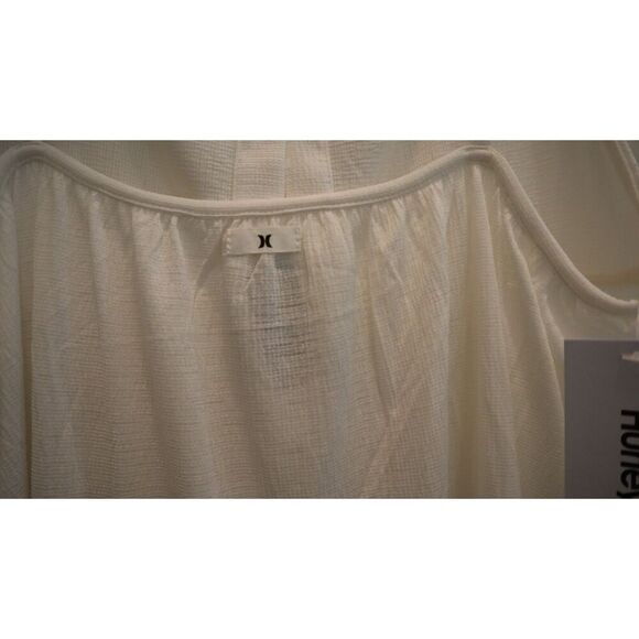 Hurley HC0084 Women Sz L Cream Solid Button Front Tiered Midi Cover Up Dress - Picture 5 of 9